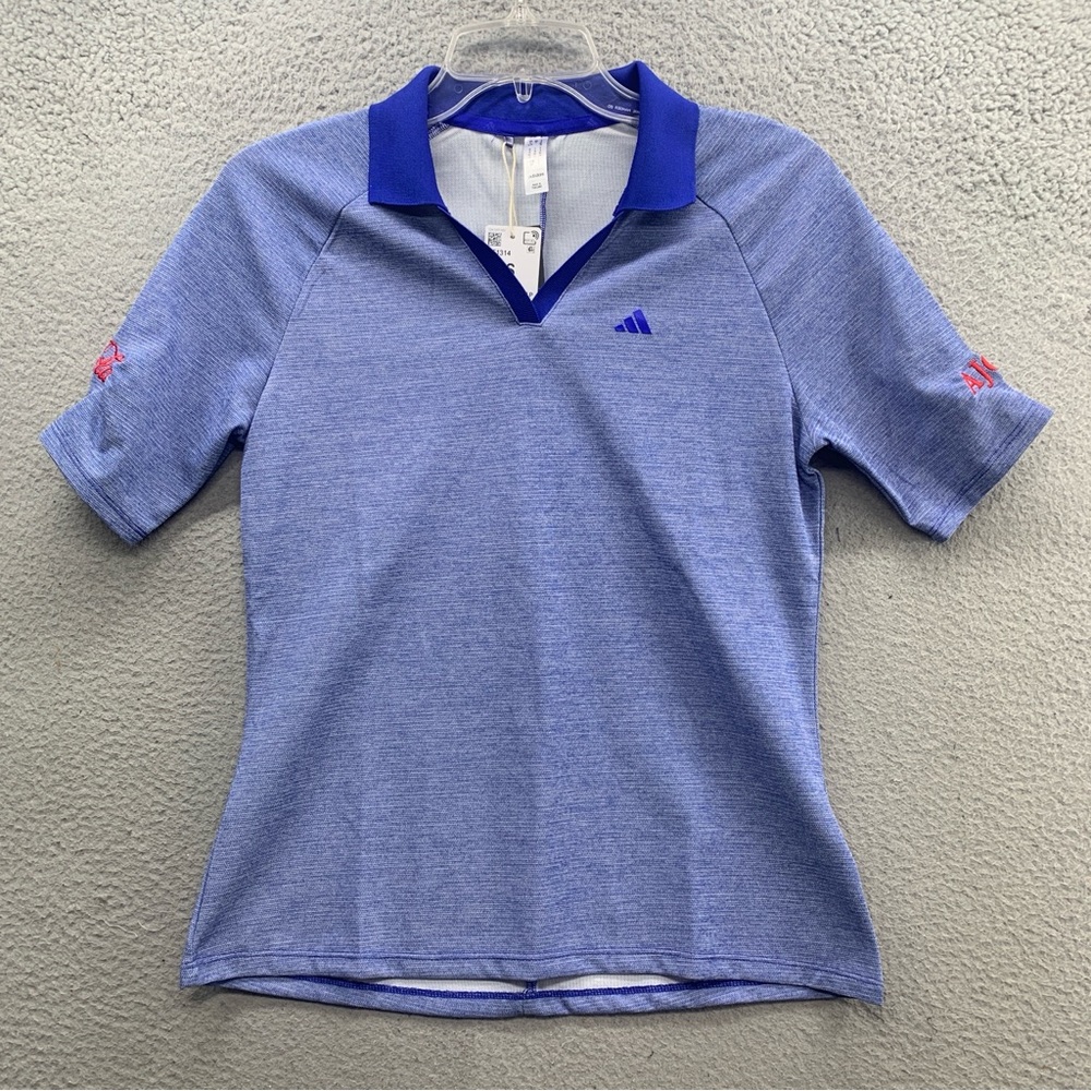 Adidas Golf Polo Shirt Women's S V-Neck Collared AJGA Coca Cola Logo Blue Top